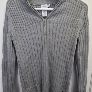 Calvin Klein Jeans Men's Light Gray Ribbed Zip Sweater